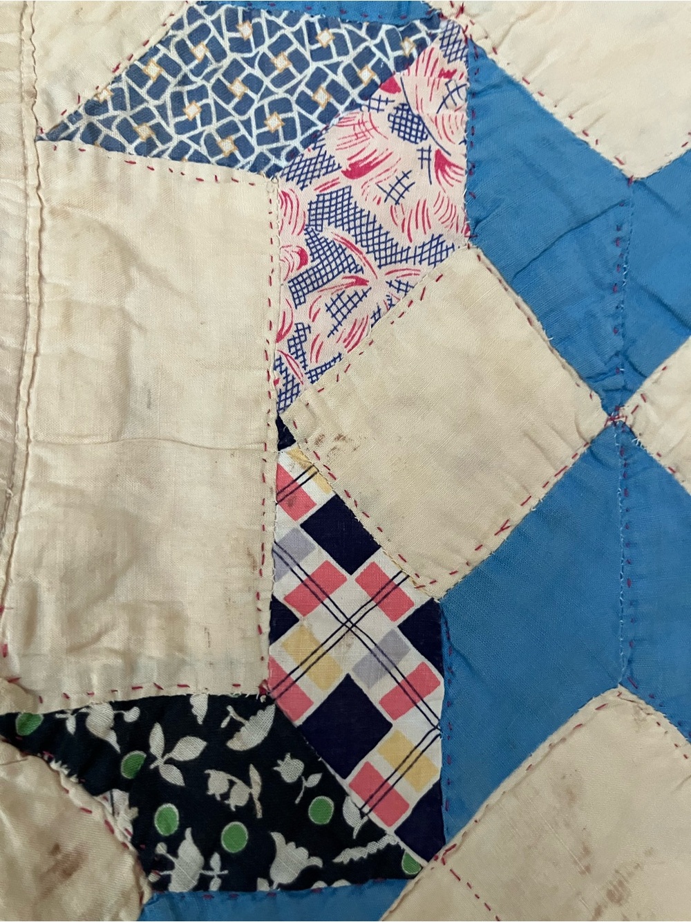Hand stitched early 20th C patchwork star pattern twin quilt 69 x 80” vintage - Picture 8 of 16
